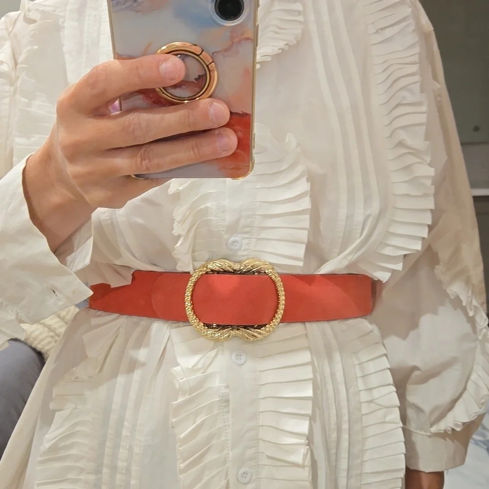 Sezane Artemis Belt, Peach, Size 80, NWT, From Paris, Comes With Floral Clutch - Picture 14 of 17
